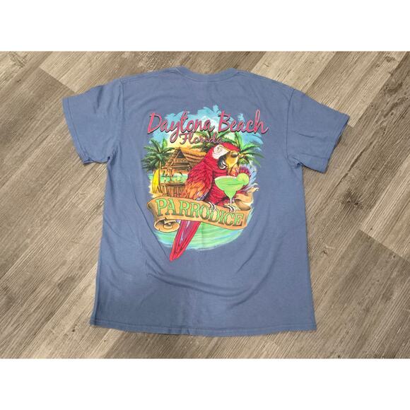 Gildan Blue Daytona Beach Florida Parrodice Parrot Short Sleeved Crew Neck Shirt - Picture 7 of 7